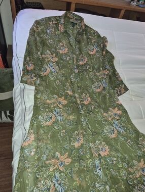 Green Floral Button-Up Dress